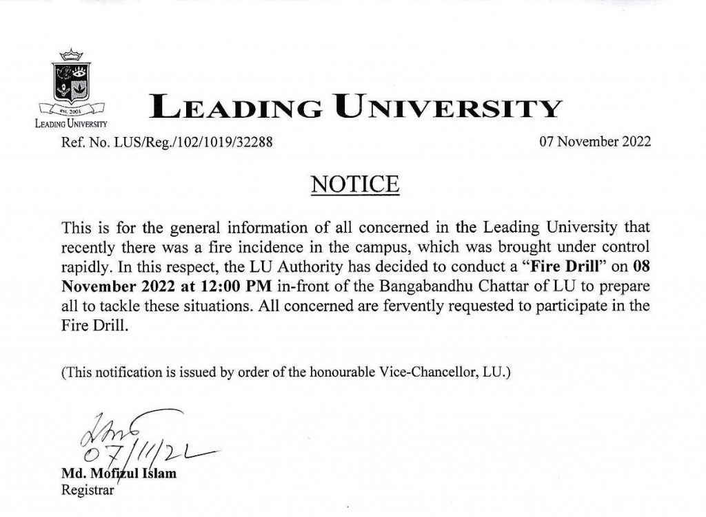 notice-regarding-the-fire-drill-leading-university